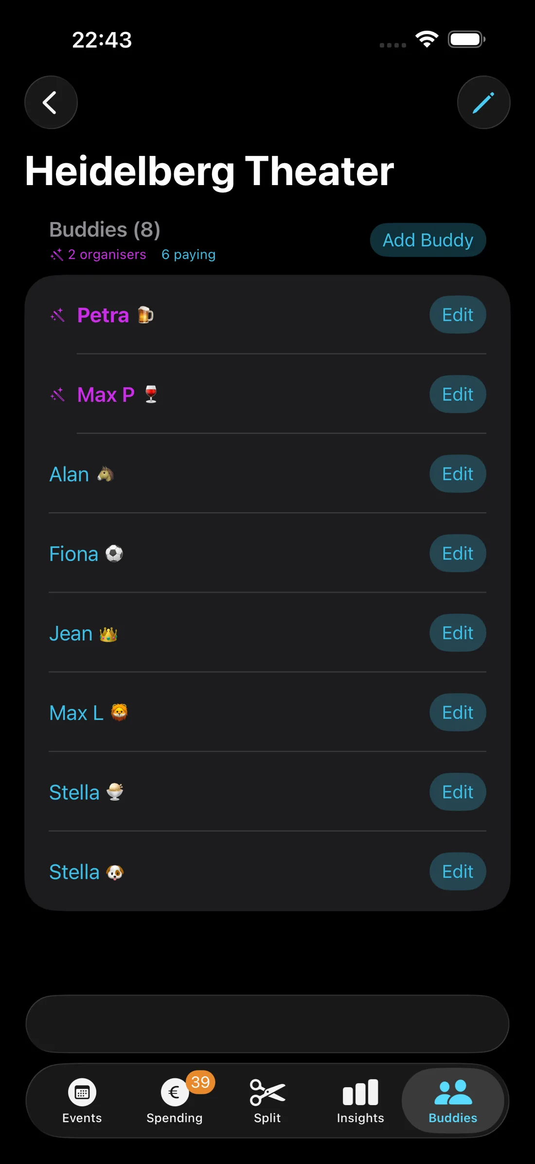Buddy list with paired friends who receive tickets automatically