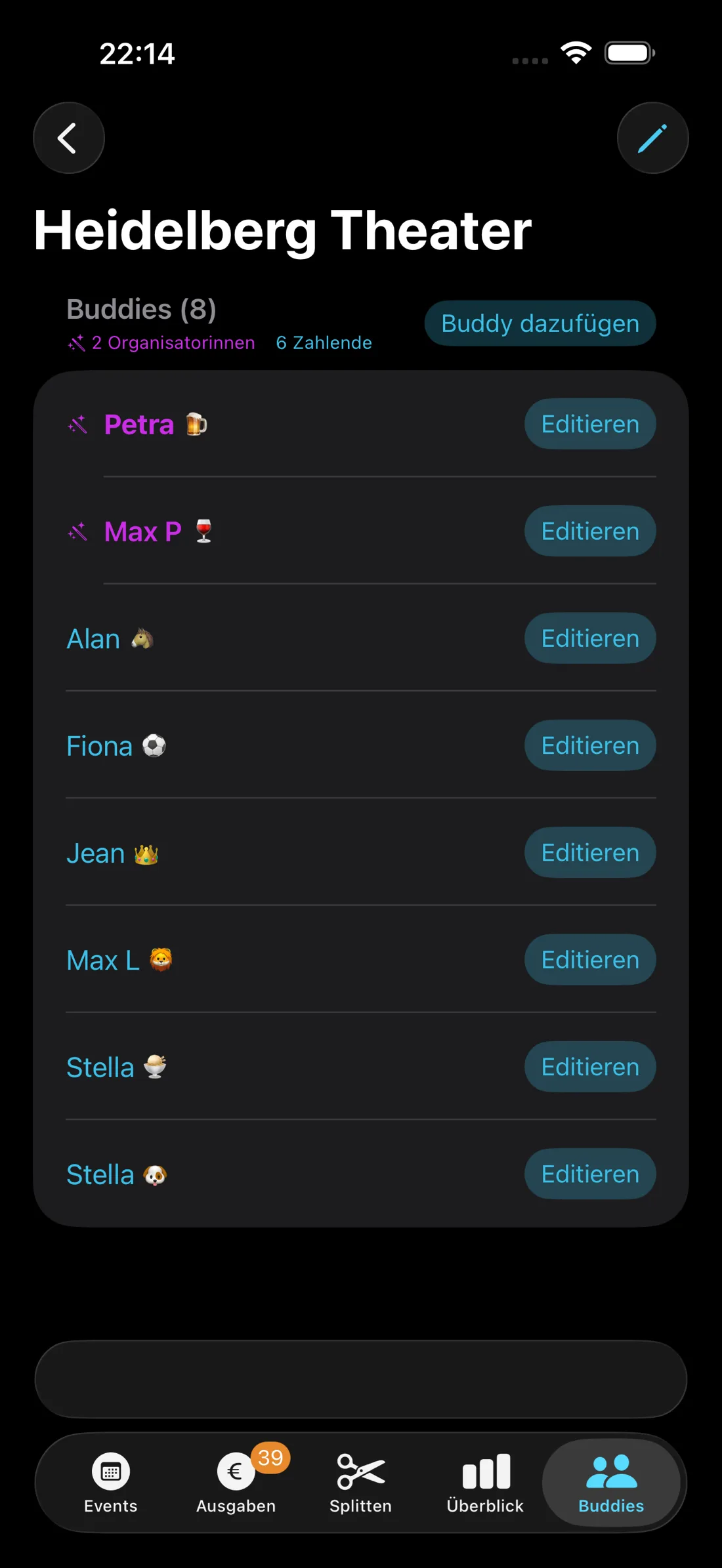 Buddy-Liste mit verknüpften Freunden, die Tickets automatisch erhalten